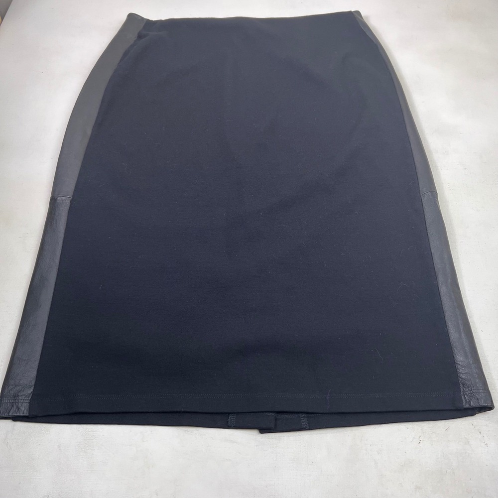 Eileen Fisher Black Pencil Skirt Faux‎ Leather Trim Career Medium M - Picture 7 of 11